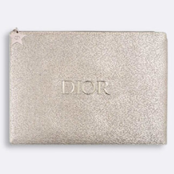 DIOR Beauty Makeup Logo Small Flat Authentic Luxury Pouch Silver Gift - Picture 1 of 15